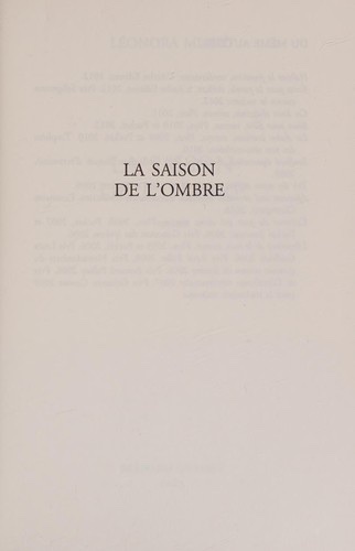 Cover of La Saison de l'ombre