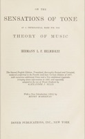 Cover of On the sensations of tone as a physiological basis for the theory of music