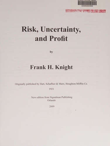 Cover of Risk, Uncertainty and Profit